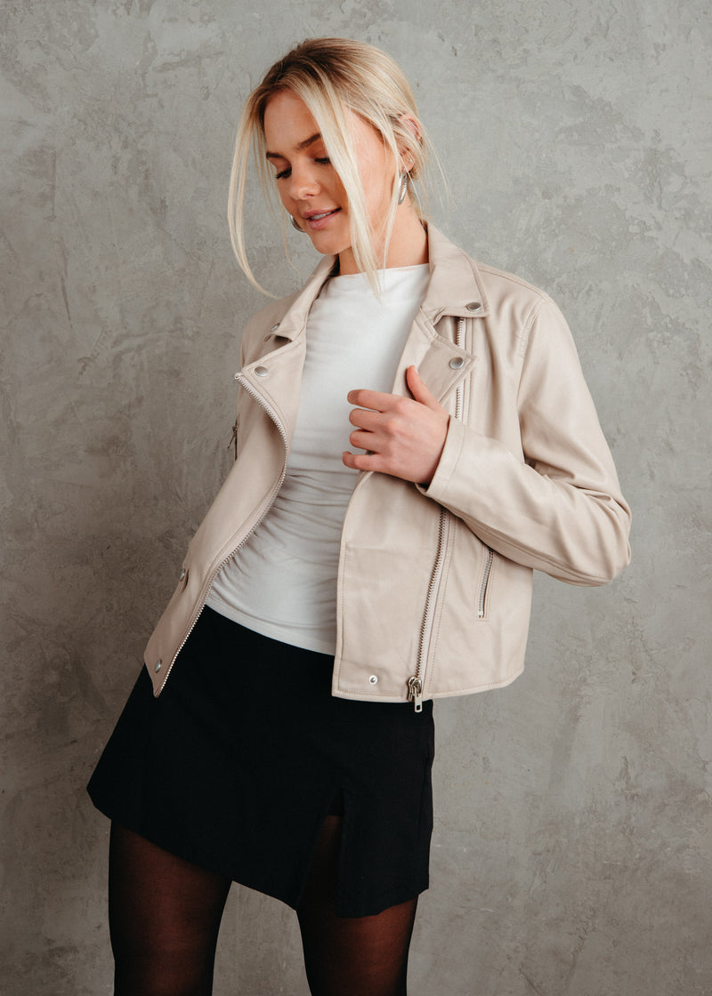 light beige faux leather jacket