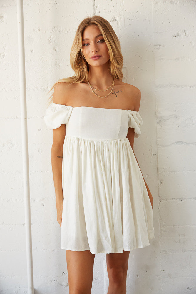 white linen babydoll dress | white-image