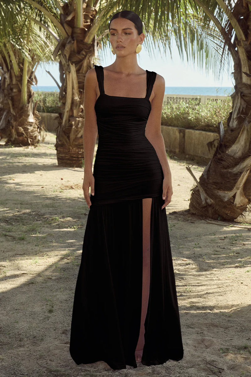 Carly Ruched Maxi Dress | Shop American Threads Boutique Black / L Carly Ruched Maxi Dress | Shop American Threads Boutique Black / L