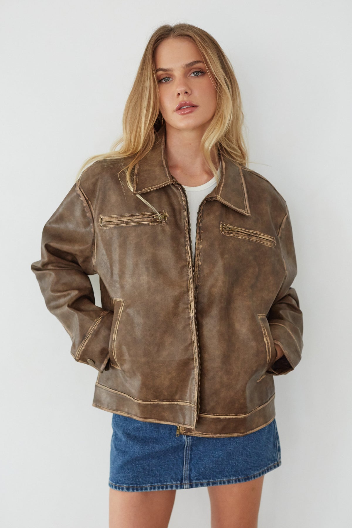 Dylan Faux Leather Jacket | Shop American Threads Online Fall Boutique