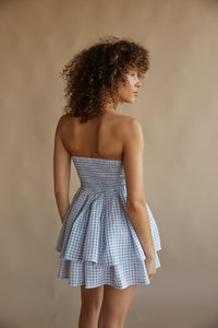 fit and fare strapless picnic blanket mini dress | blue rush dress boutique