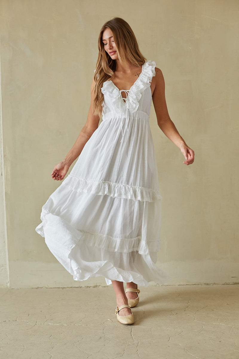 Dianna Lantern Sleeve Spliced Ruffle Maxi Dress