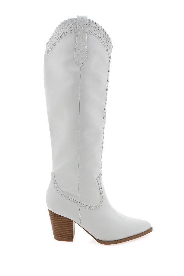 white on white monochrome stitch cowgirl boots  | 