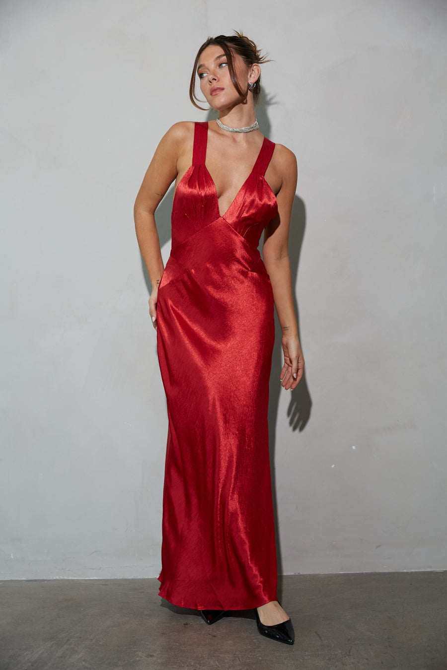 Illianna Open Back Satin Maxi Dress Shop American Threads Online Red / M Illianna Open Back Satin Maxi Dress Shop American Threads Online Red / M