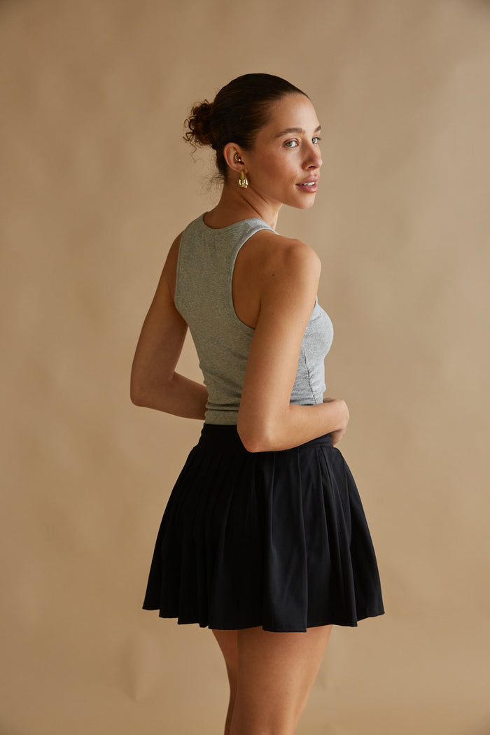 black pleated circle skirt 