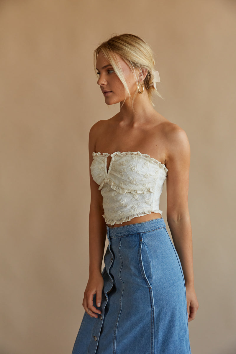 Floral Embroidery Strapless Corset Top