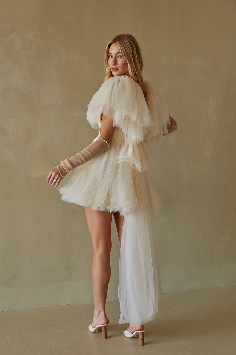 White Tulle Ribbon Train Mini Dress – Styled by Ashley Brooke