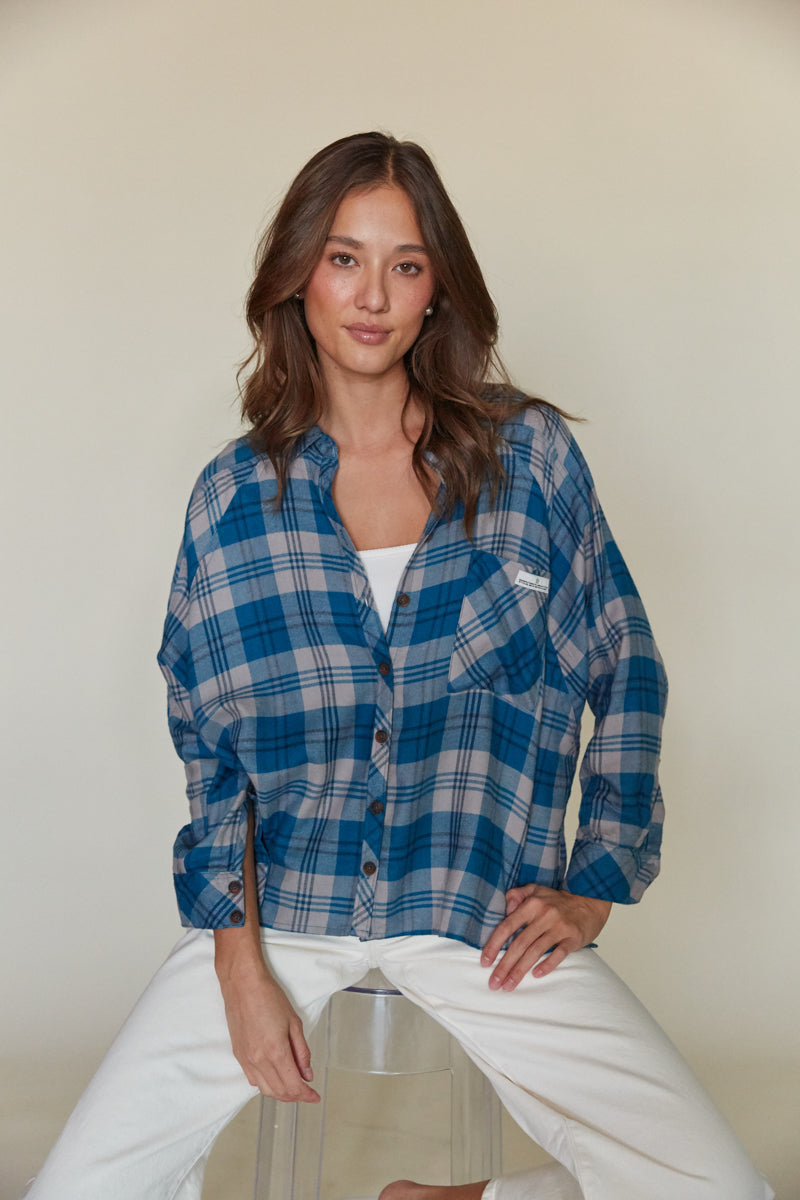 Womens Button Down Flannel Shirts Plaid Oversized Long Sleeve Size Medium M