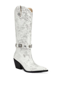 side view silver brocade cowgirl boots with rhinestones and pull tabs - white background - boots for brides