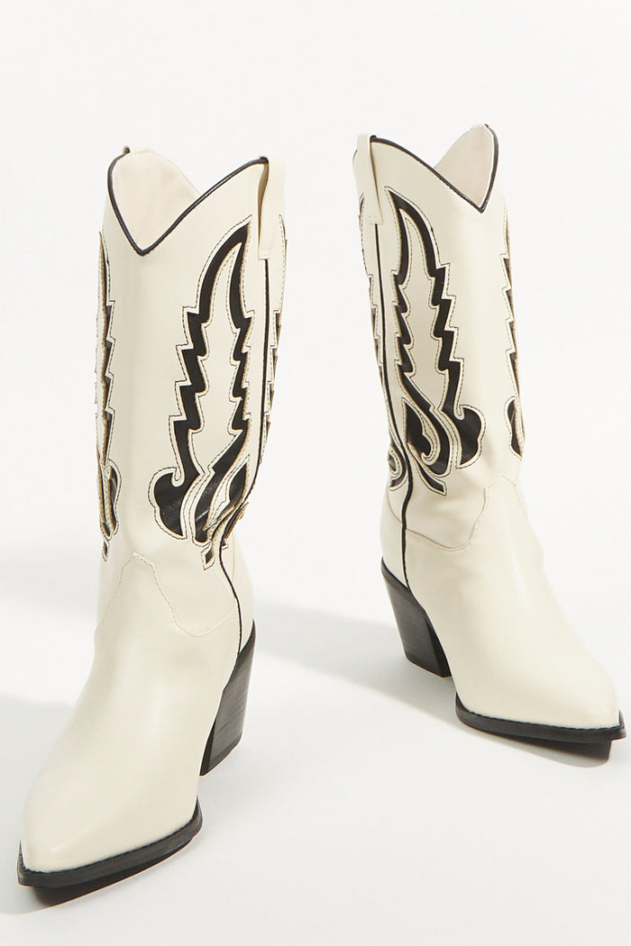 bone and black leather cowboy boots | music festival shoes