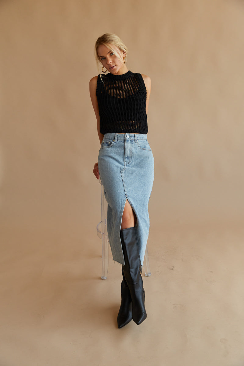Hayden Denim Midi Skirt • Shop American Threads Women's Trendy