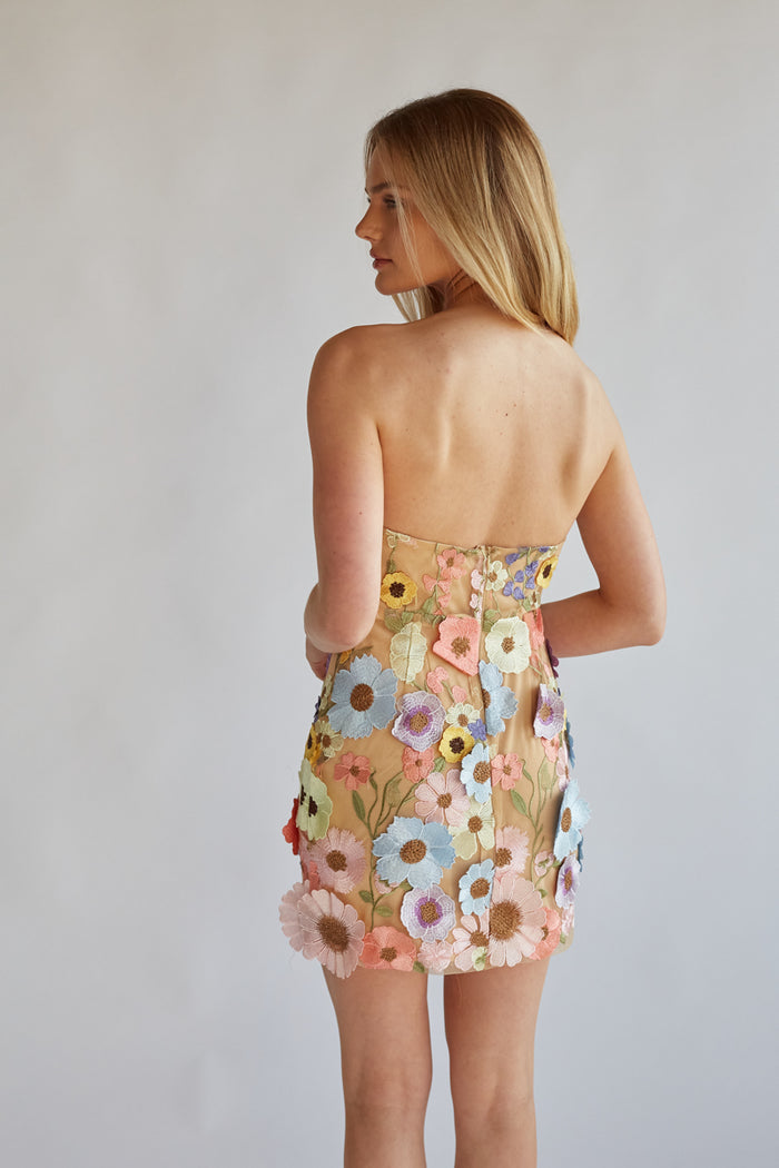 Candice Strapless Floral Lace Mini Dress
