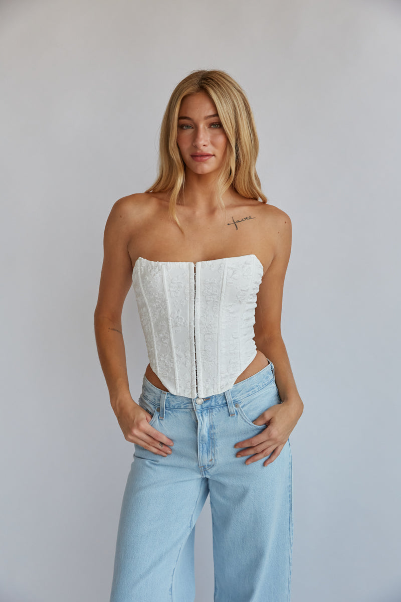 Candice Strapless Jacquard Corset • Shop American Threads Women's Trendy  Online Boutique – americanthreads