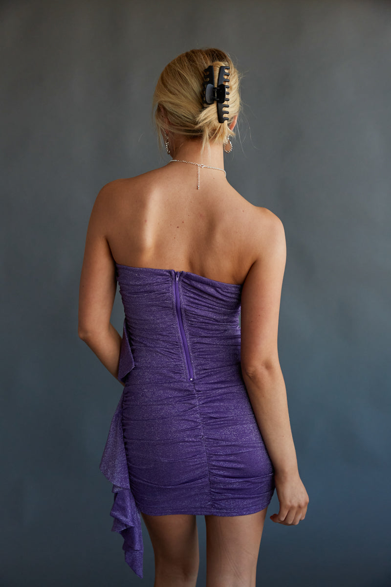 Carissa Strapless Shimmer Drape Bodycon Mini Dress • Shop American