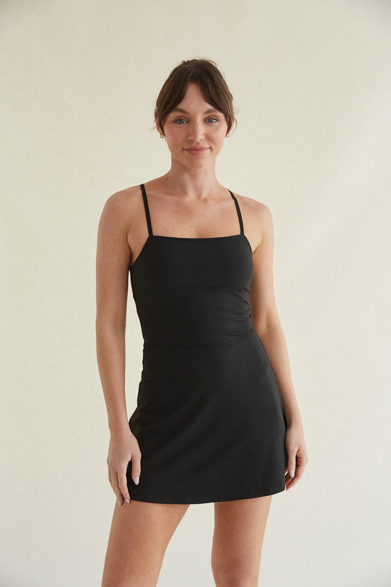 Carly Airbrush Tennis Dress in Black Black / M Carly Airbrush Tennis Dress in Black Black / M