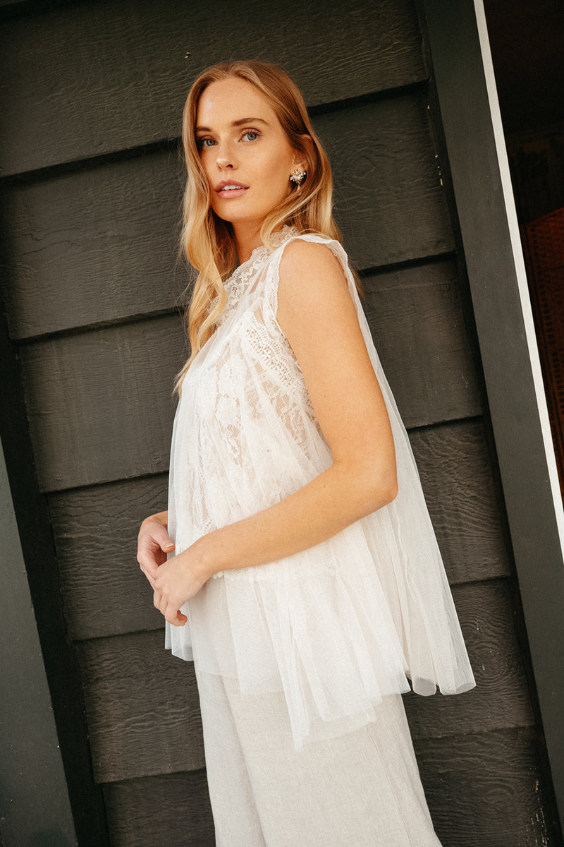 white tulle 50s top | formal tops for spring and summer