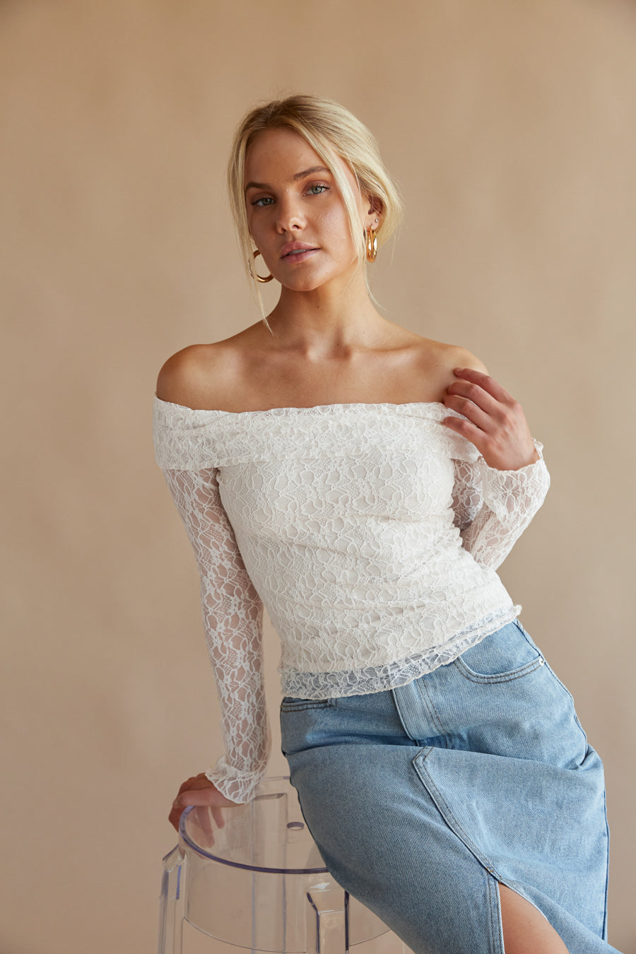 Collette Off The Shoulder Lace Long Sleeve Top • Shop American Threads  Women's Trendy Online Boutique – americanthreads
