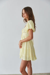 yellow puff sleeve mini dress