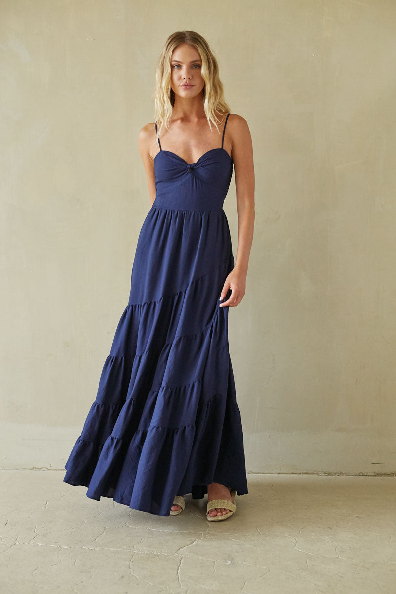 front twist dress in blue Donna Maxi Dress, Navy / M Satin maxi dress Size:AU/UK 14 - US 10 MDS_2026_30 Sabrina Carpenter in custom quarter length sleeves offer
