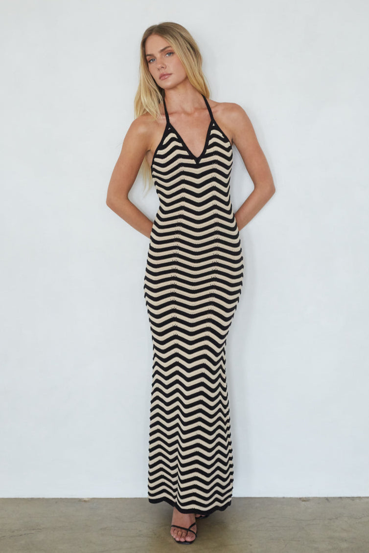 Dua Striped Knit Maxi Dress | Shop American Threads Boutique Tan + Black / M Dua Striped Knit Maxi Dress | Shop American Threads Boutique Tan + Black / M