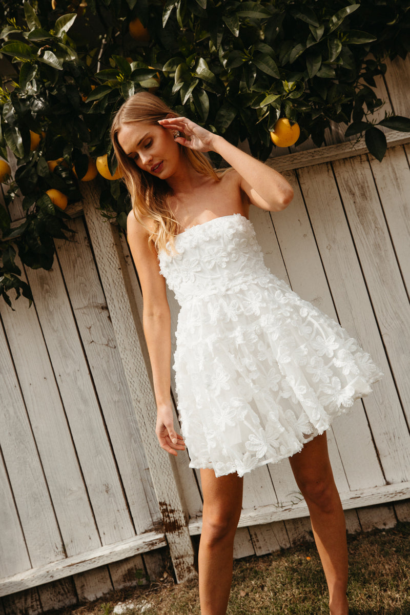 garden party aesthetic mini dress | white rush mini dress