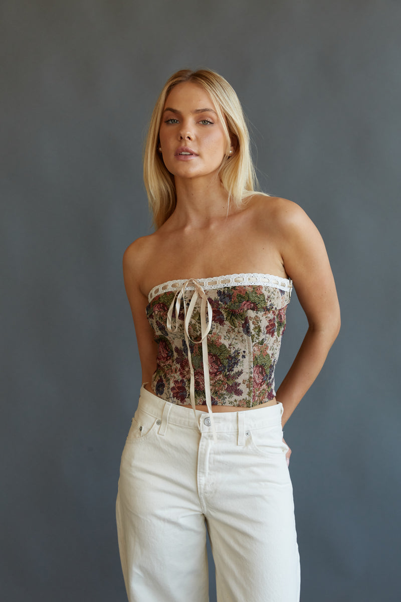 Evie Lace Tapestry Corset Top • American Threads Women's Boutique