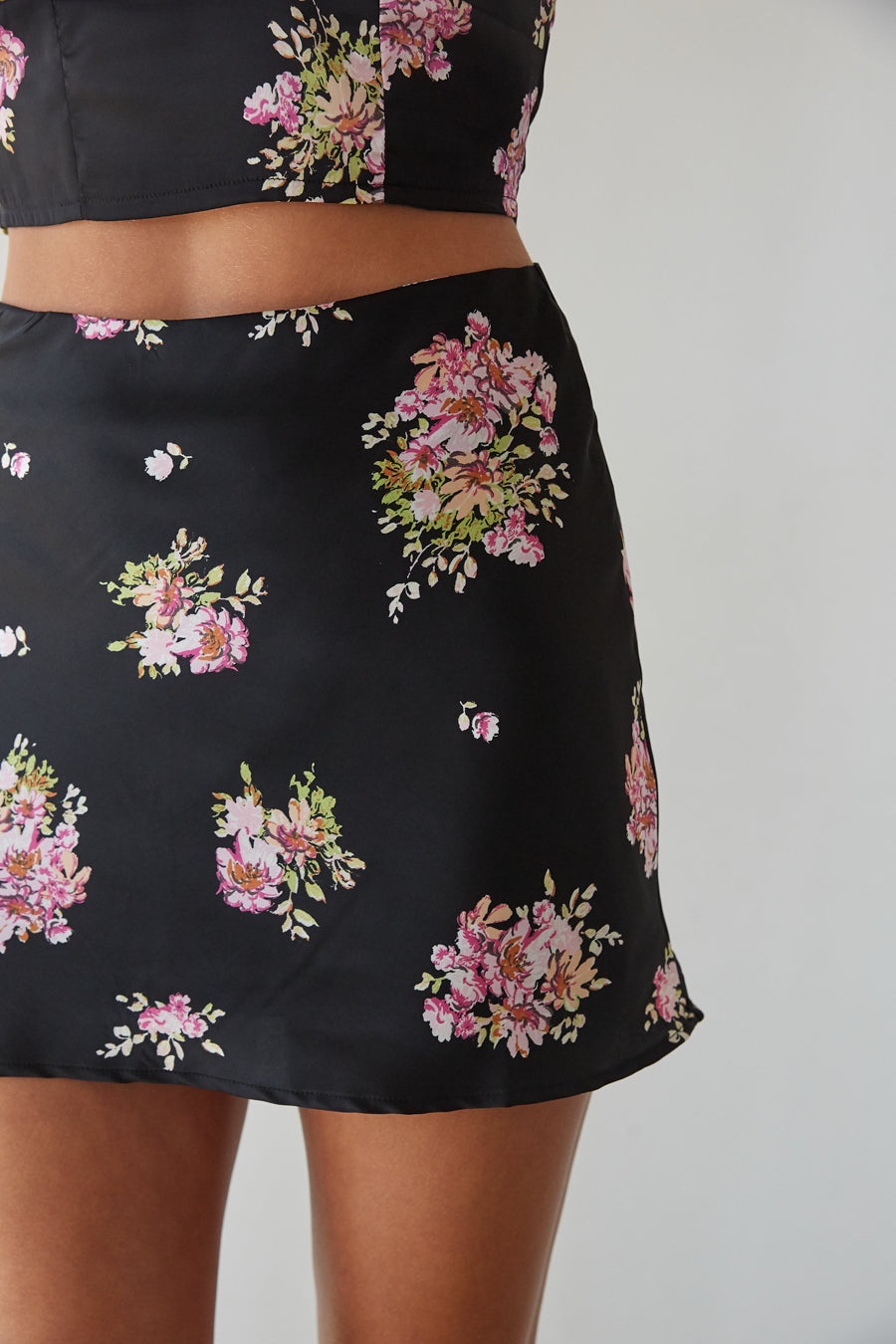 Glora Satin Floral Mini Skirt