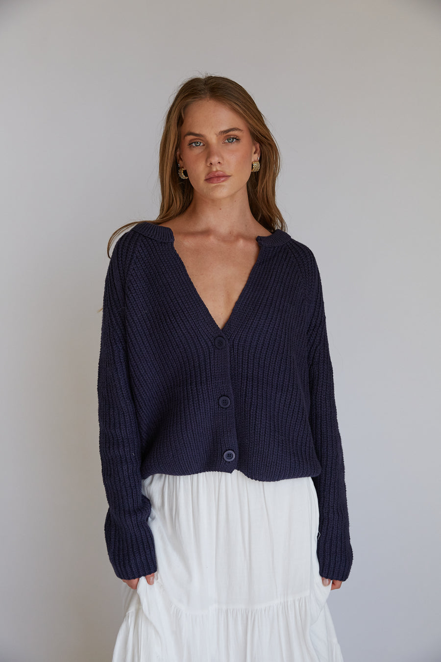 Cardigan Sweaters Chunky Knit Blue Cardigan Chunky Knit Cardigan V