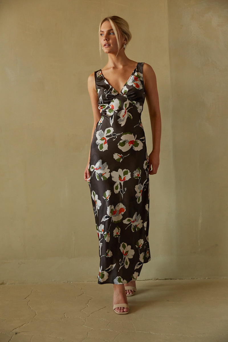 Jana Satin Floral Maxi Dress • Shop American Threads Women's Trendy Online  Boutique – americanthreads