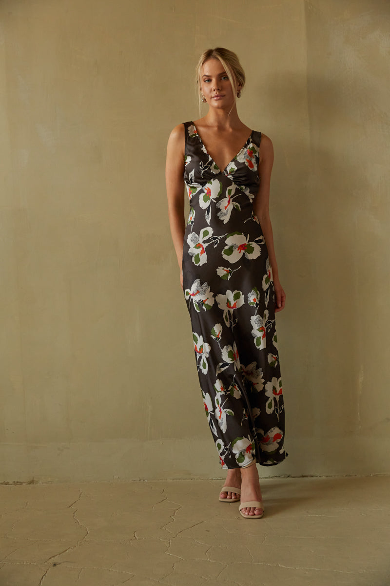 Stevie Satin Floral Print Dress | Made To Order