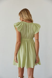 back view | sage green v neck bubble sleev babydoll mini dress | rush mini dress 2026