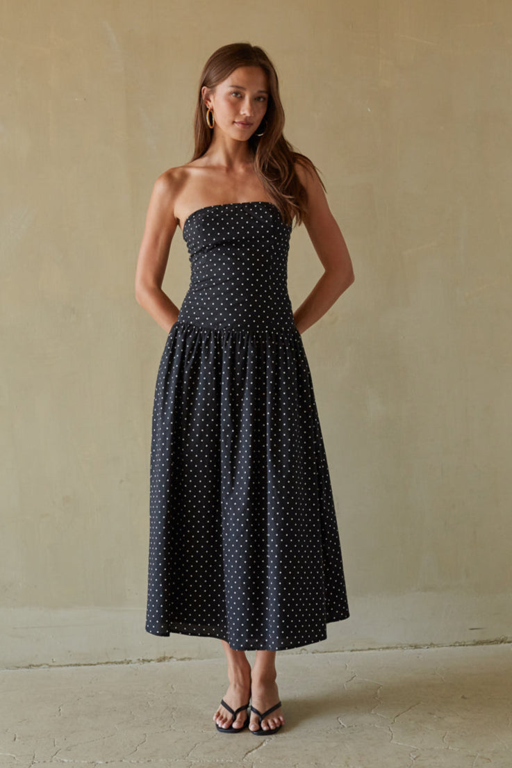 black and white polka dot midi dress Joey Material:With Alternative Lace Just in time for junior prom dresses Knee-Length Strapless Party Dress