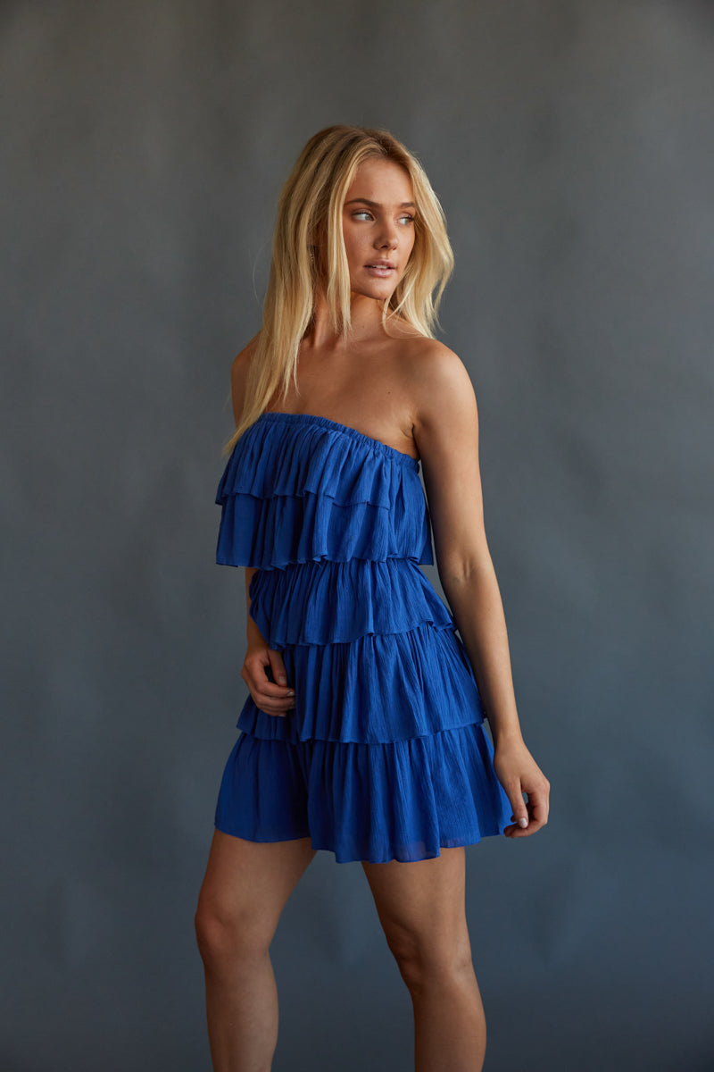 Kate Strapless Ruffle Romper • Shop American Threads Women's Trendy Online  Boutique – americanthreads