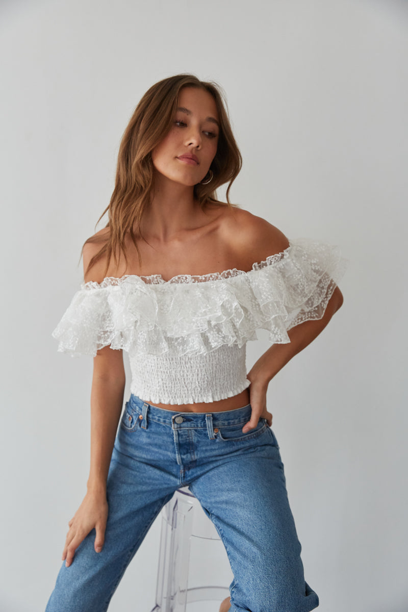 Kristina Smocked Ruffle Crop Top • Shop American Threads Women's Trendy  Online Boutique – americanthreads