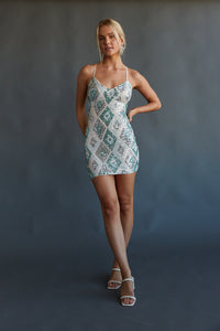 mint and silver sequin mini dress - sparkly bodycon homecoming dress - diamond pattern sparkly party dress