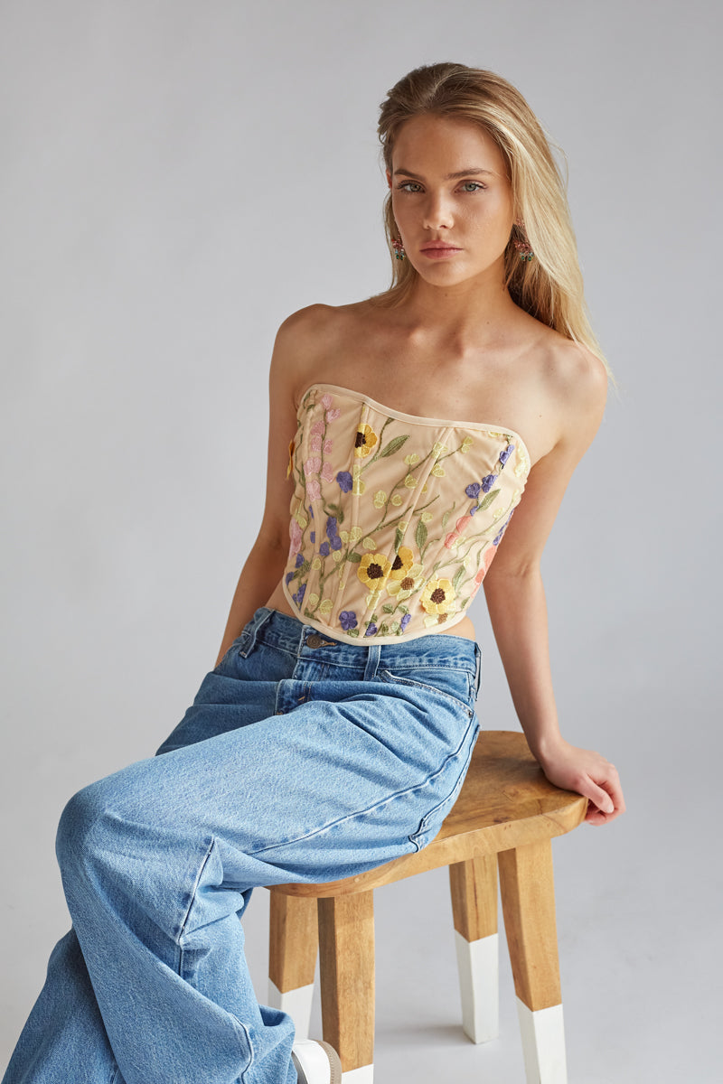 Marigold Strapless Floral Lace Corset Top