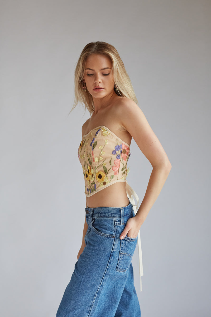 Marigold Strapless Floral Lace Corset Top