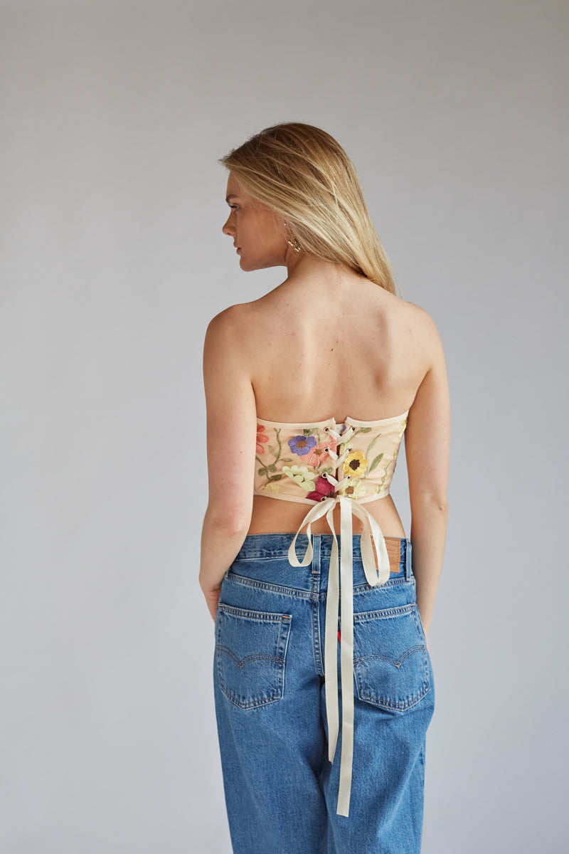 Marigold Strapless Floral Lace Corset Top • Shop American Threads