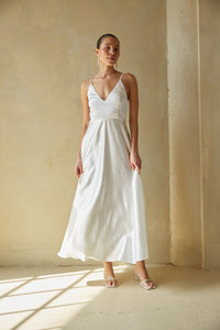 graduation maxi dress | white satin dress