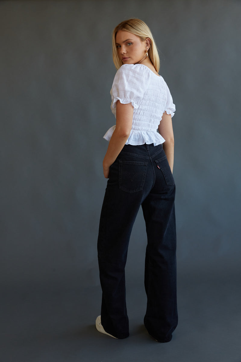 Levi's Ribcage Wide Leg Jeans in Rosie Posie • Shop American Threads  Women's Trendy Online Boutique – americanthreads