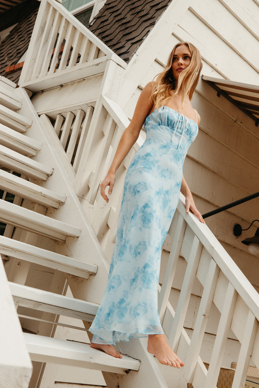 blue floral empire waist dress | hamptons summer vacation dress