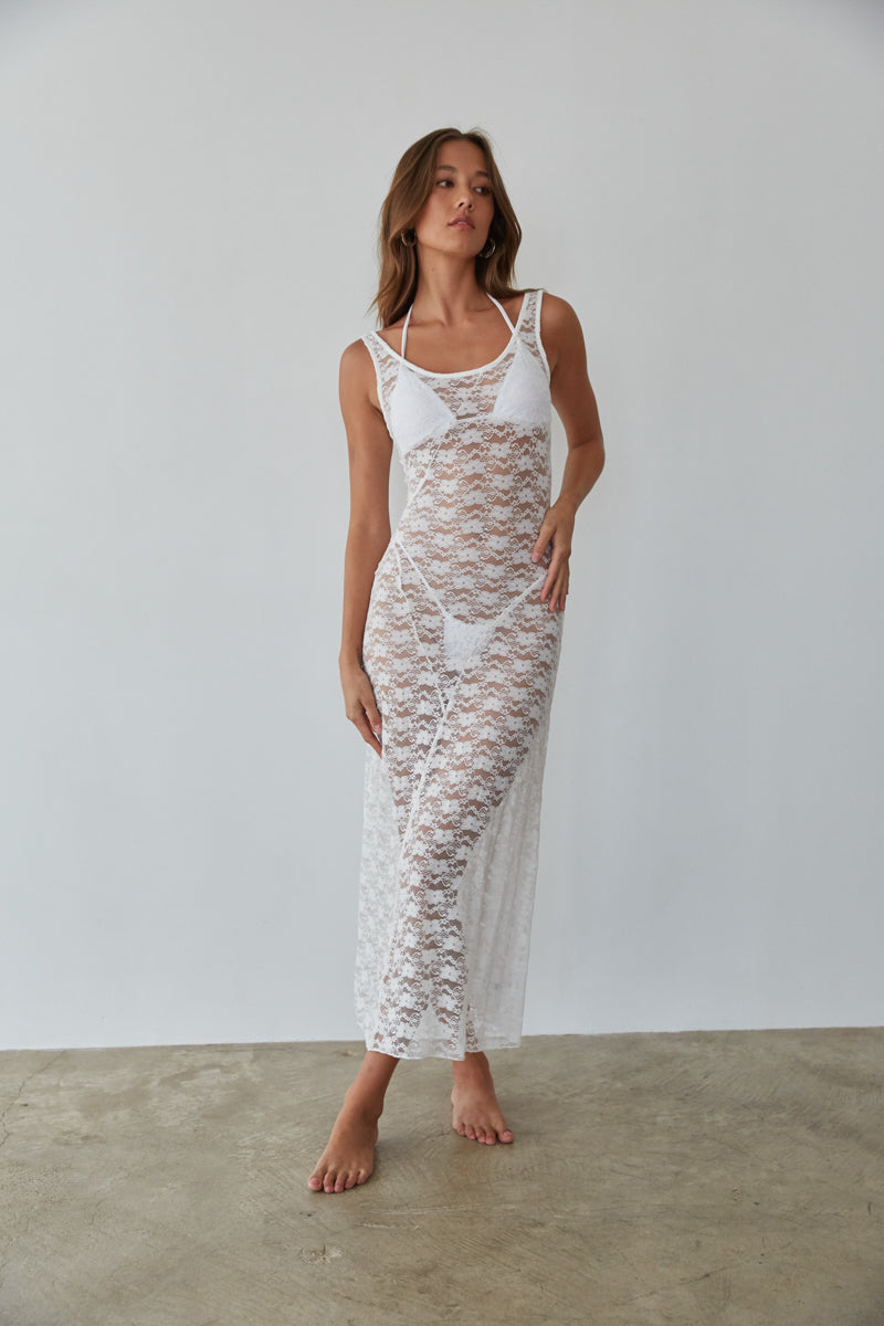 Nora Sheer Lace Cover-Up Maxi Dress