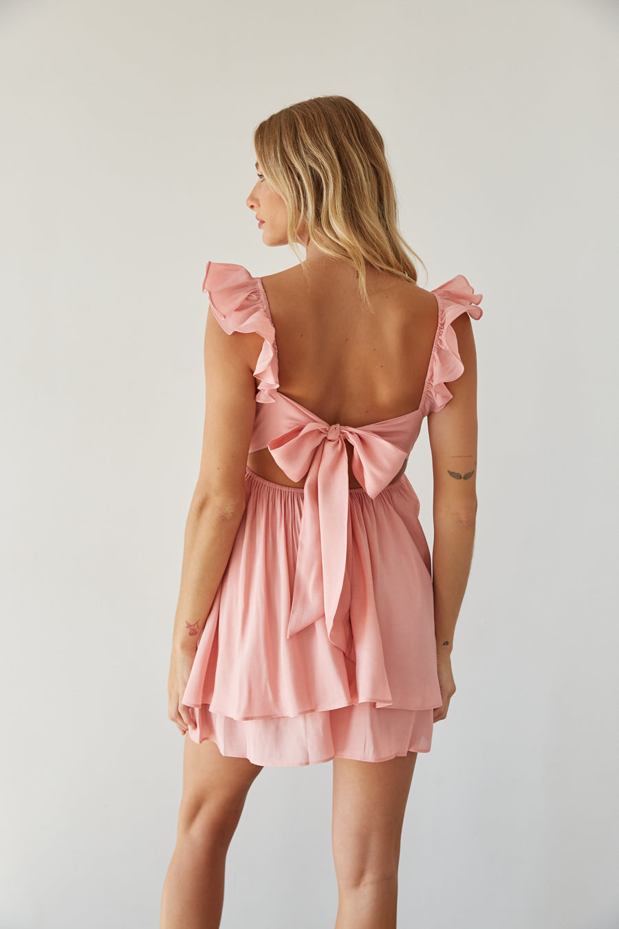 back view | pink ruffle strap babydoll dress | summer dress inspo