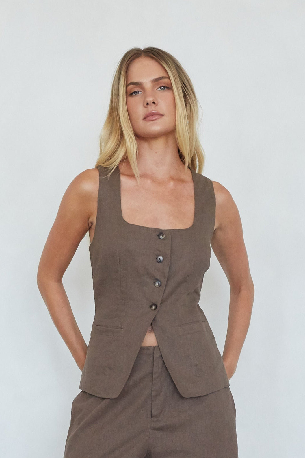 Rina Button Up Vest | Shop American Threads Boutique