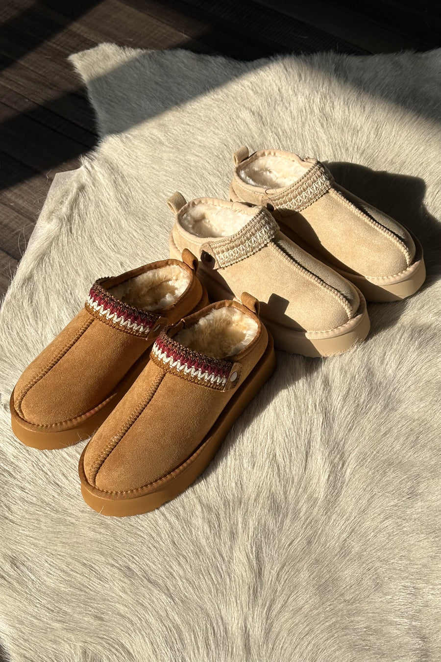 Storm Fur Lined Suede Platform Slippers • Shop American Threads Fall