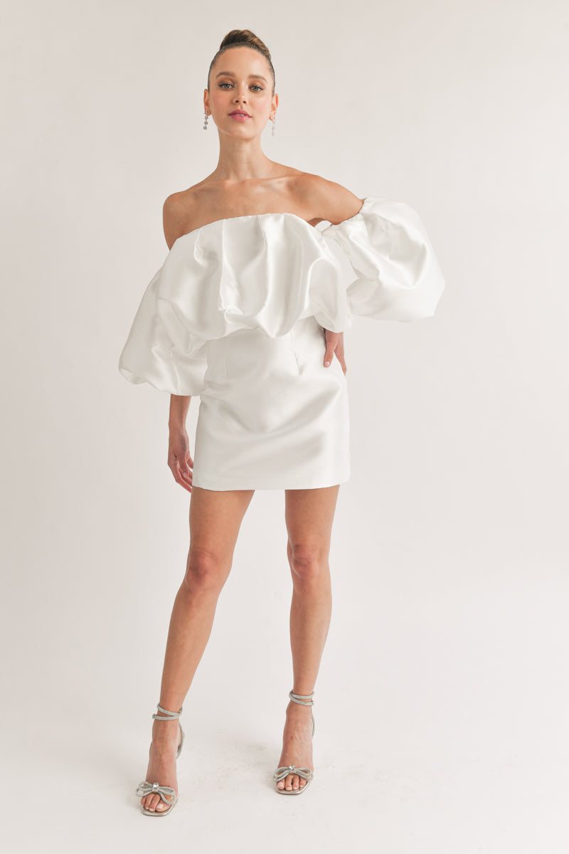 Theresa Off-The-Shoulder Puff Sleeve Mini Dress Shop American Threads Women's Trendy Online Boutique White / S Theresa Off-The-Shoulder Puff Sleeve Mini Dress Shop American Threads Women's Trendy Online Boutique White / S