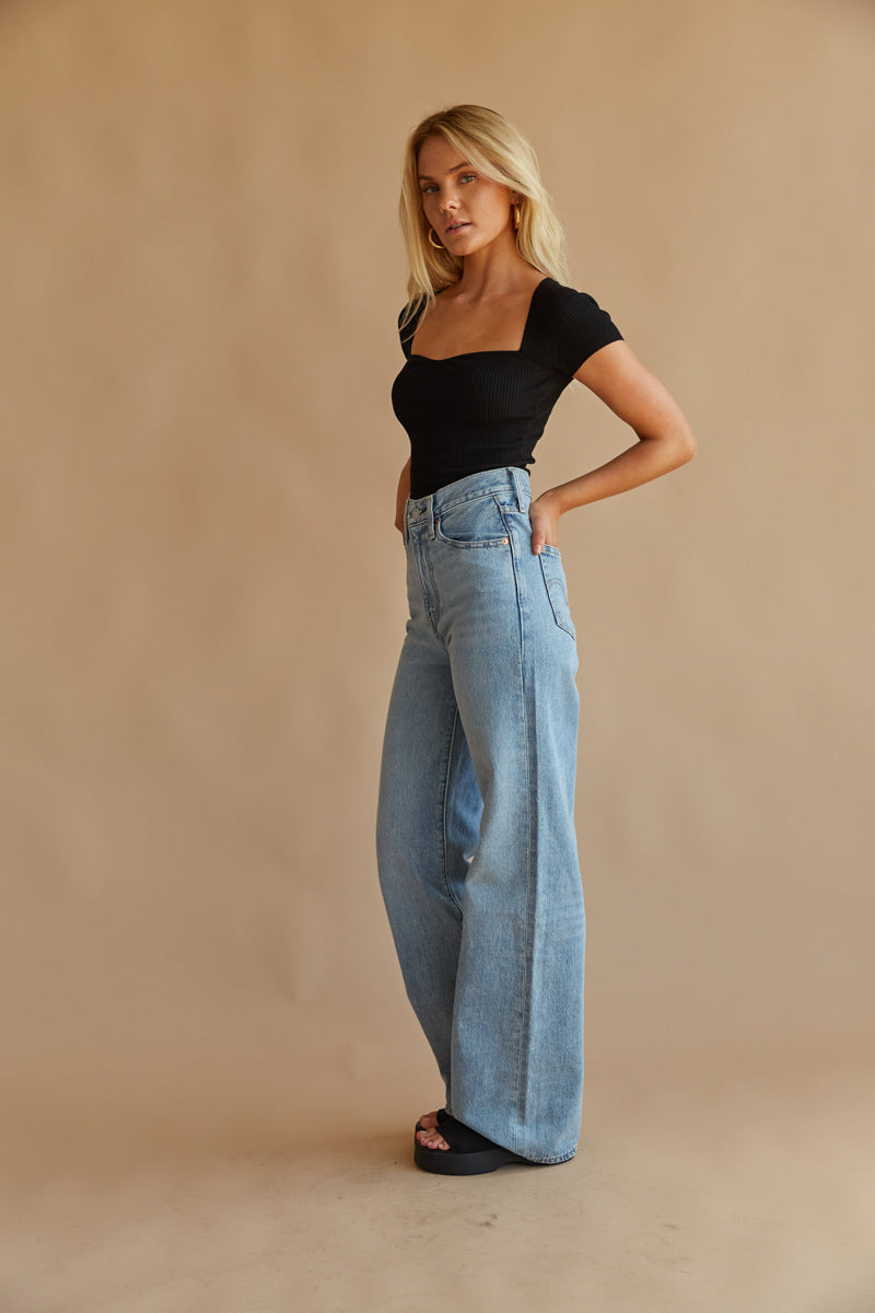 Levi\'s Ribcage Wide Leg Jeans in Far and Wide • Shop American Threads  Women\'s Trendy Online Boutique – americanthreads