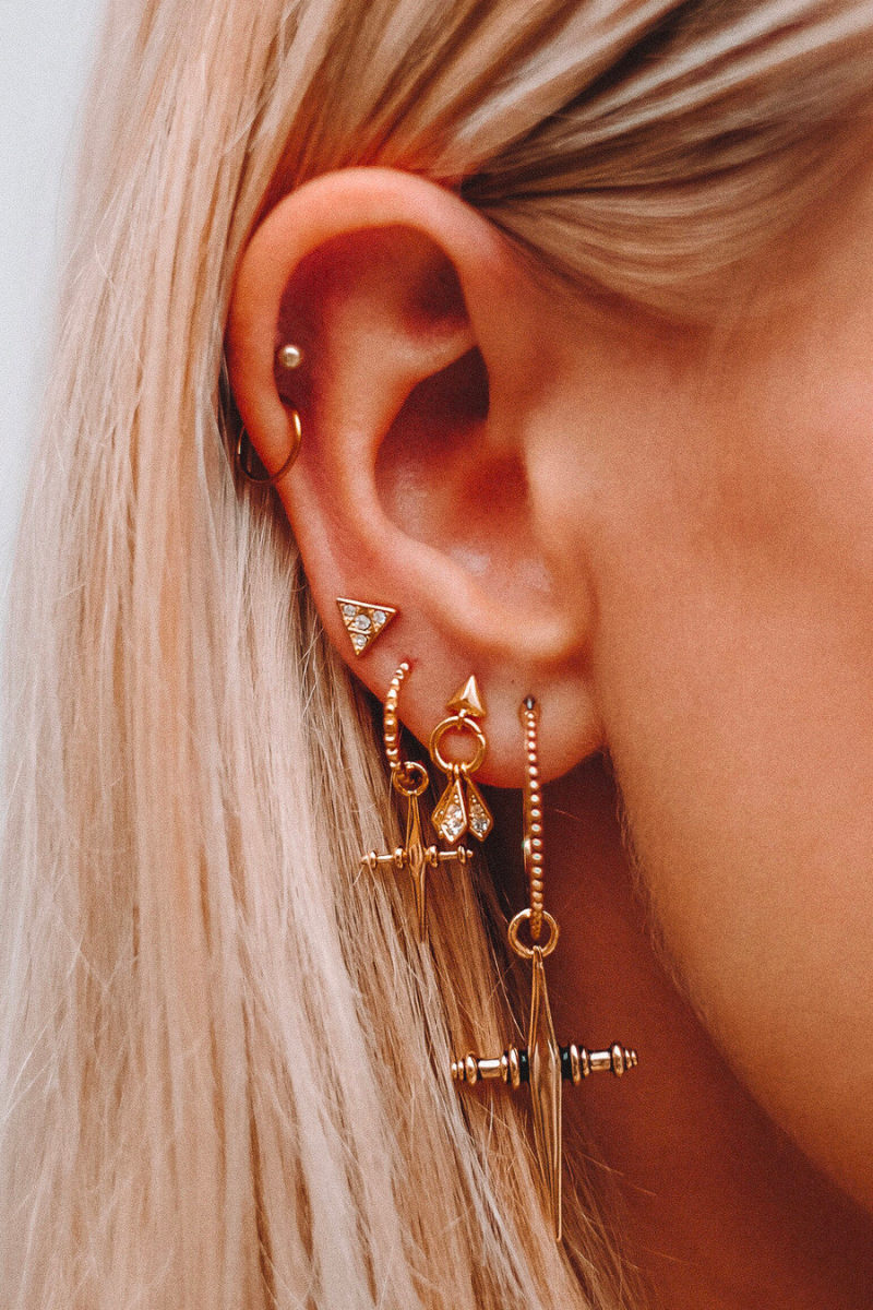layered dangly gold earrings by luv aj