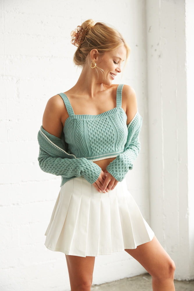 Skirt Knit Cardigan And Crop Top Set Pleated Skirt Sweater Crop