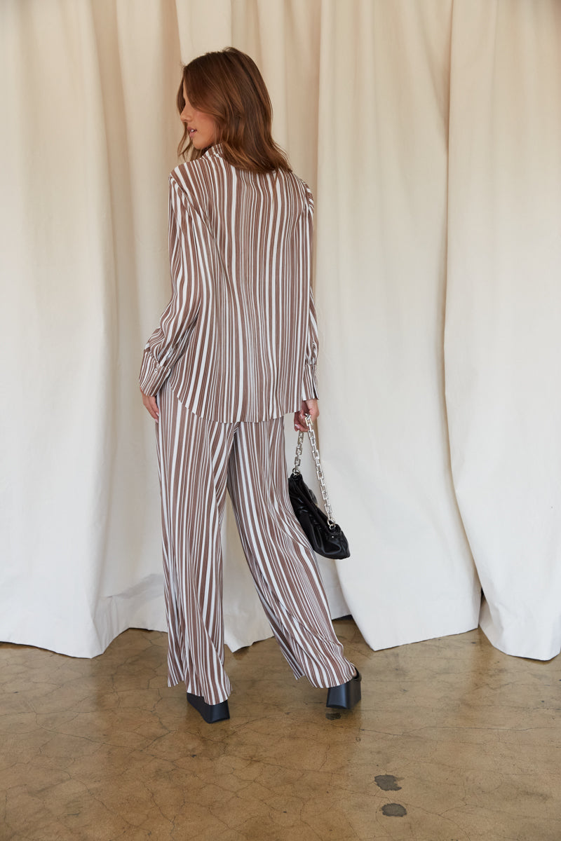 pointed collar button up striped shirt - effortlessly cool matching set for date night, shopping days, and brunch
